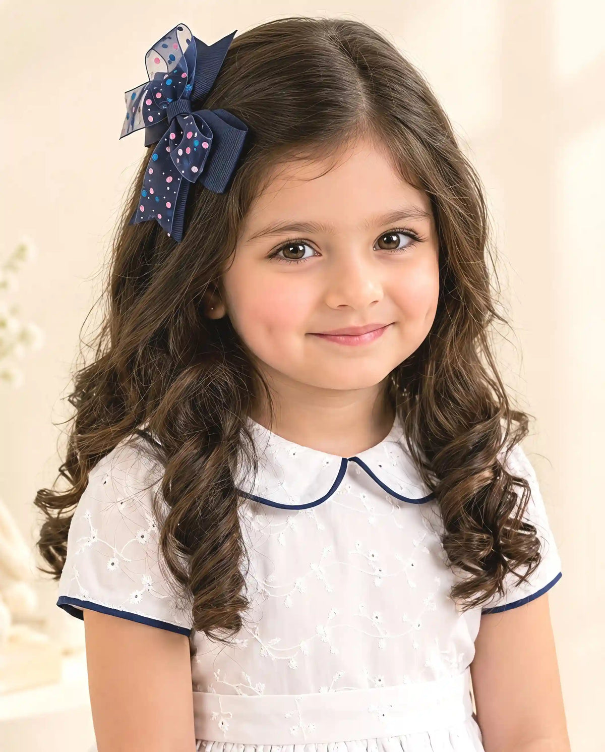 Polka Dot Hair Bow Clips for Girls - Ribbon Bows, Light Look