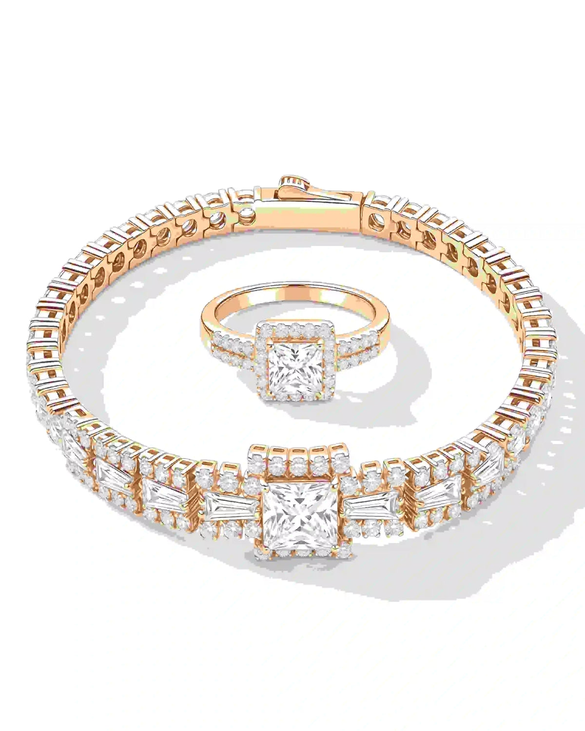 Golden Color Stone Bracelet Set for Women with Ring - Adjustable Ring