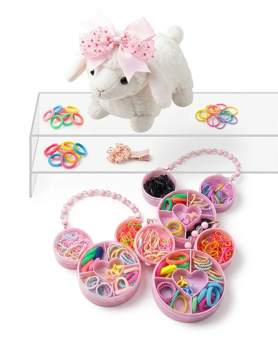 Kids Hair Accessories Set for Girls - Hair Ties Box, Easy Carry