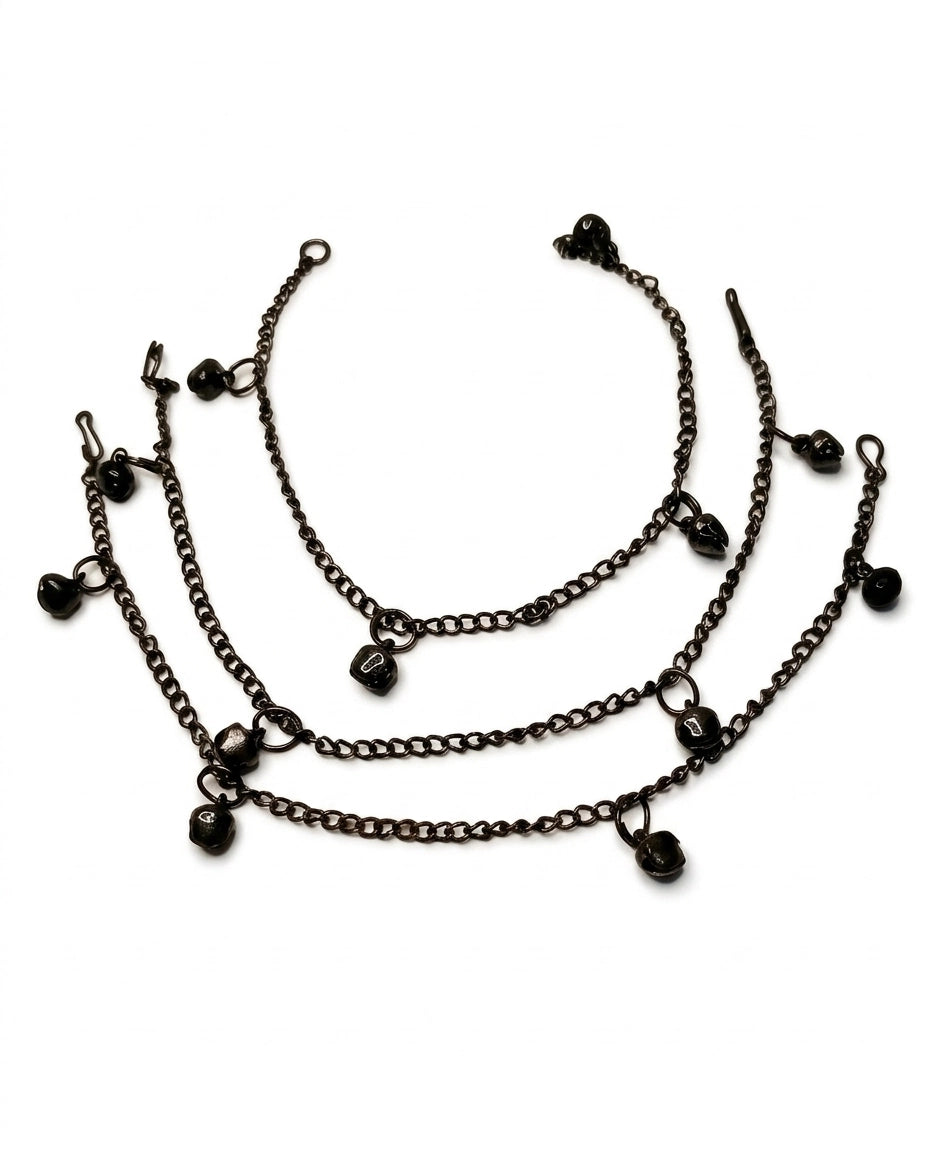 Black Chain Anklet for Women with Small Bells - Light, Elegant Look
