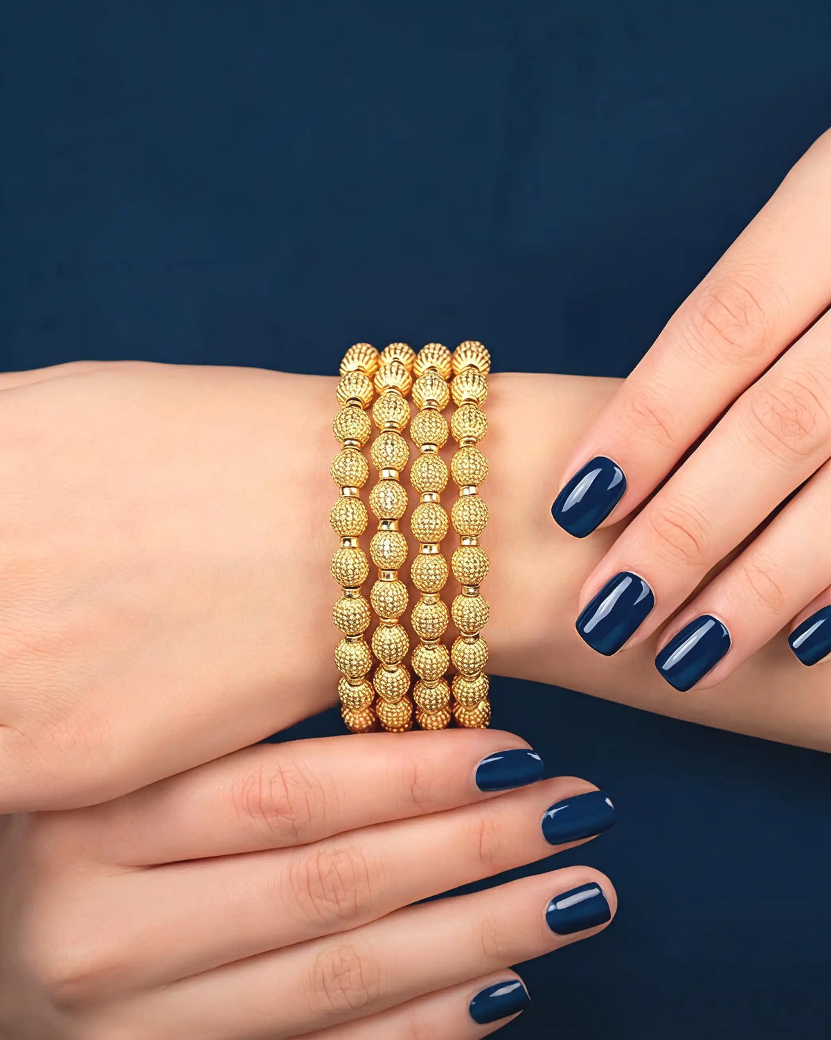 Golden Bangles Set for Women - Beaded Design, Elegant Look