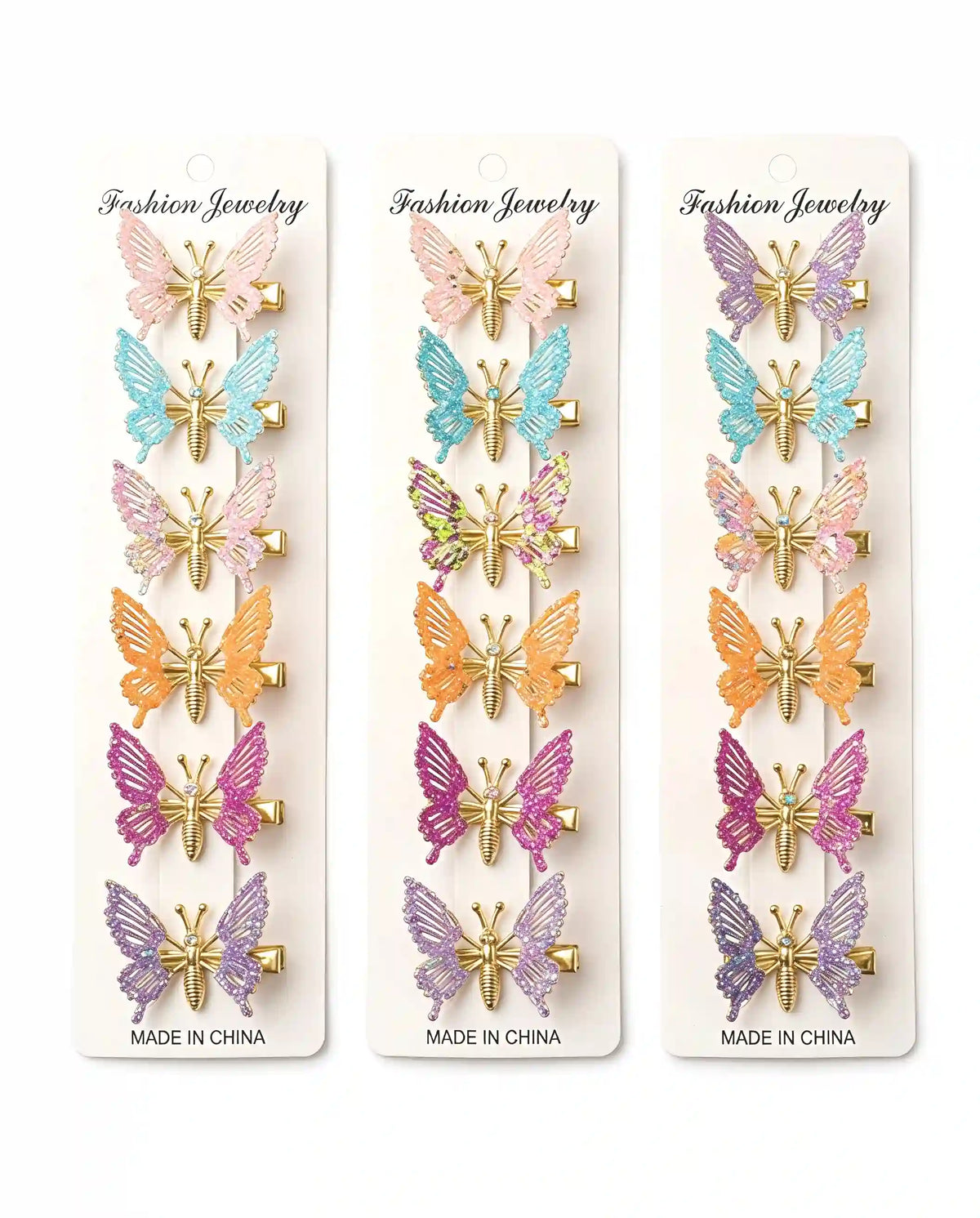 Glitter Butterfly Hair Clips for Girls - Colorful, Light Look