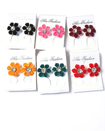 Flower Earrings and Hair Clip Combo for Girls - Colorful Set