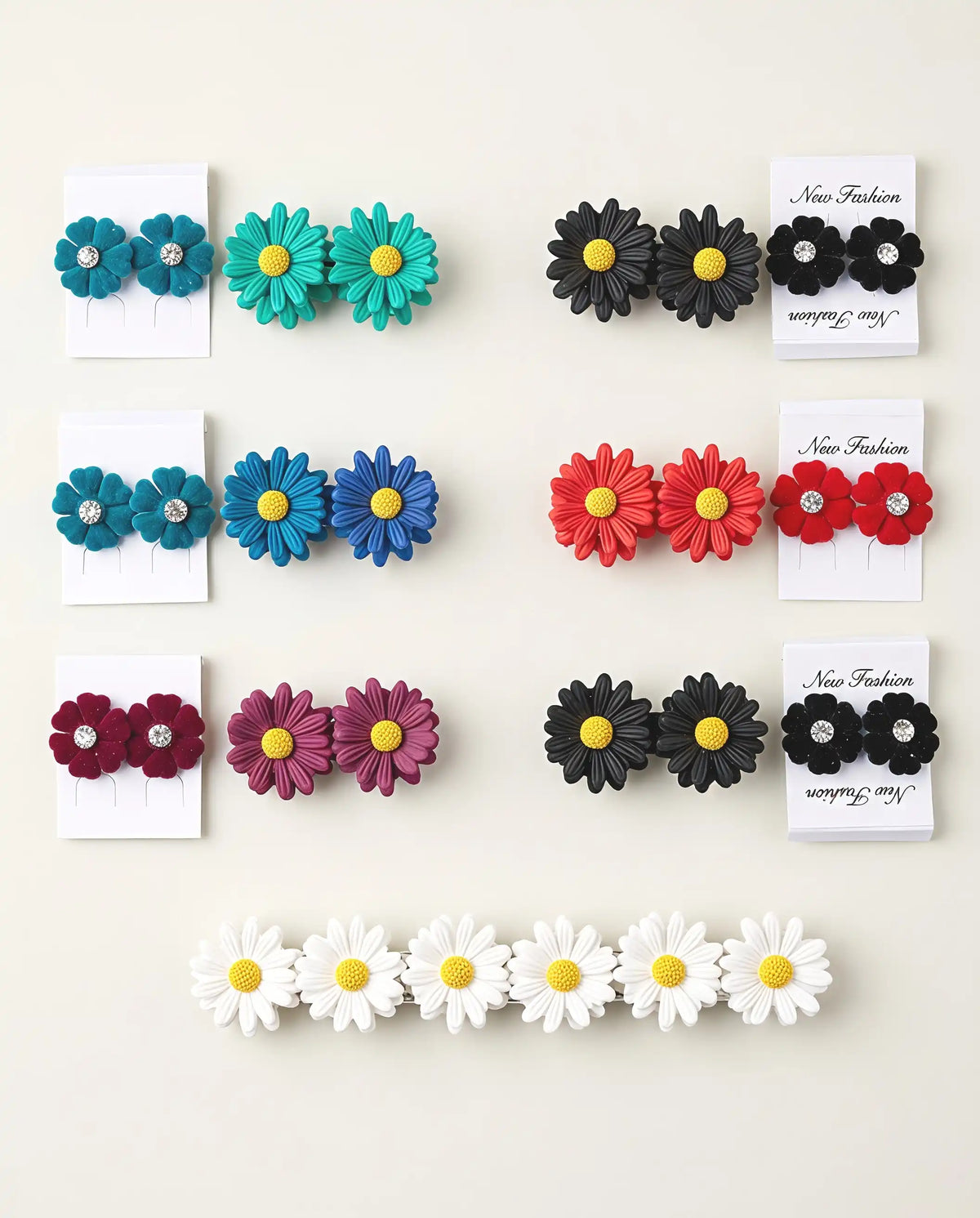 Flower Earrings and Hair Clip Combo for Girls - Colorful Set
