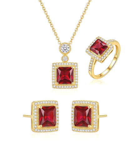 Red Stone Pendant Set for Women with Ring