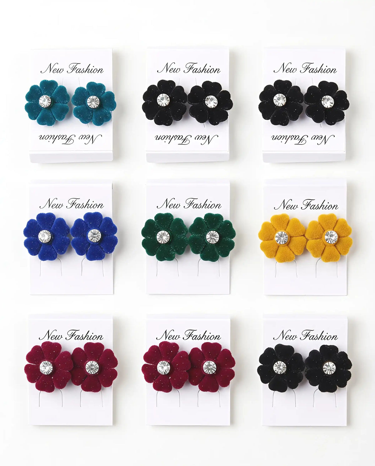 Colorful Flower Stud Earrings for Girls - Velvet Look, Light Style