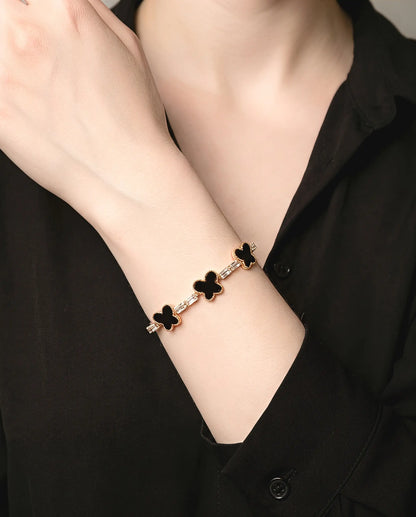 Black Butterfly Bracelet for Women - Golden Color Hand Cuff Style
