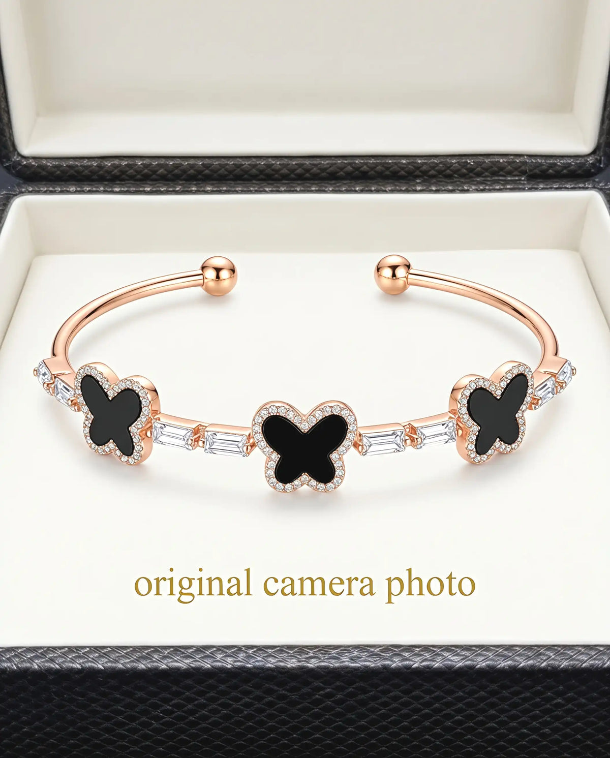 Black Butterfly Bracelet for Women - Golden Color Hand Cuff Style