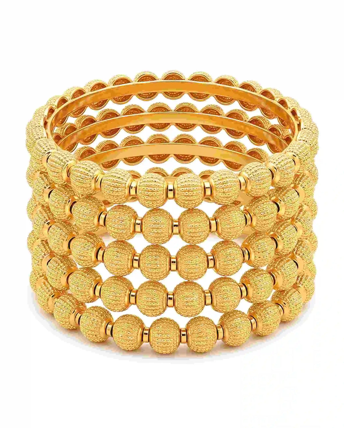 Golden Bangles Set for Women - Beaded Design, Elegant Look