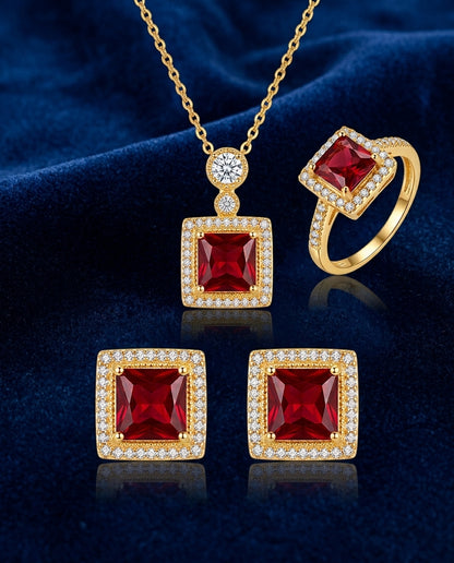 Red Stone Pendant Set for Women with Ring