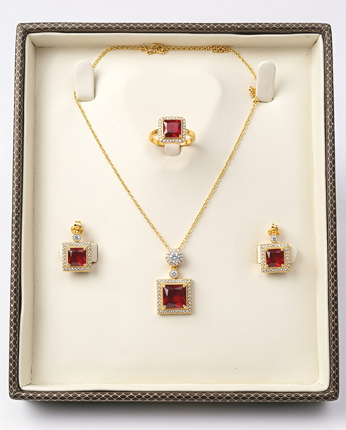 Red Stone Pendant Set for Women with Ring