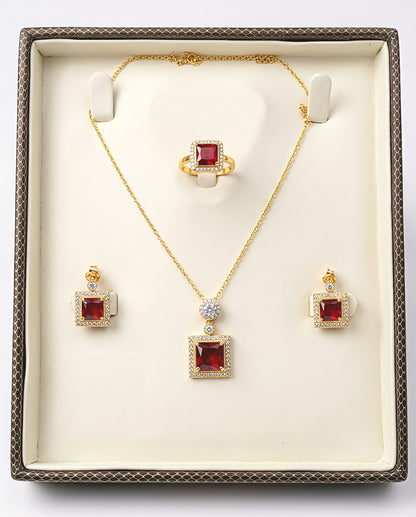 Red Stone Pendant Set for Women with Ring