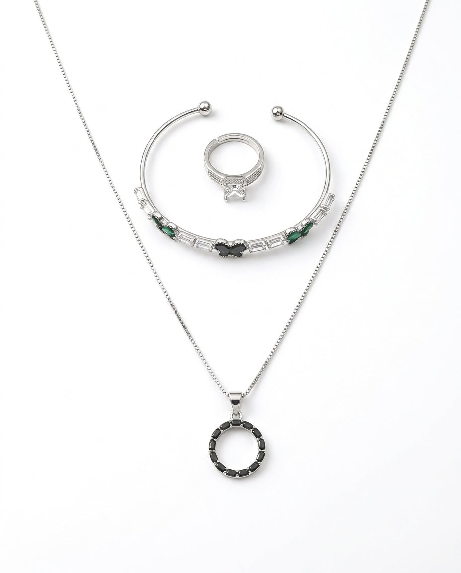 Silver Tone Ring Locket for Women with Earrings, Ring and Bracelet