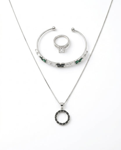 Silver Tone Ring Locket for Women with Earrings, Ring and Bracelet