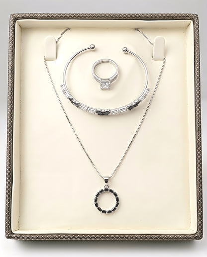 Silver Tone Ring Locket for Women with Earrings, Ring and Bracelet