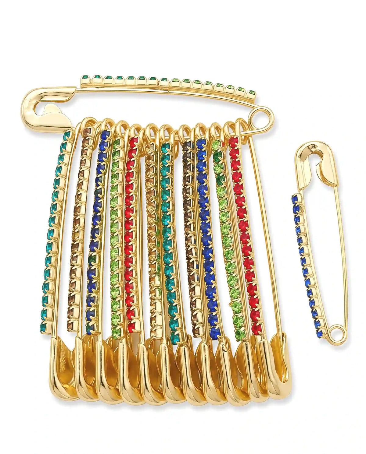 Silver Tone Safety Pins for Hijab with Colorful Stones - Elegant Look