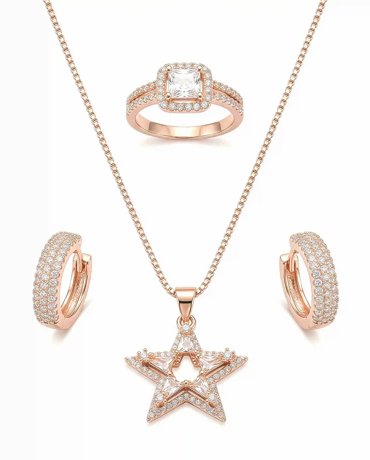 Star Pendant Set with Earrings and Ring for Women