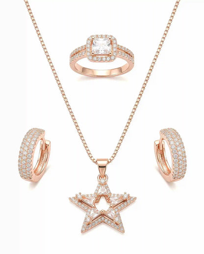 Star Pendant Set with Earrings and Ring for Women