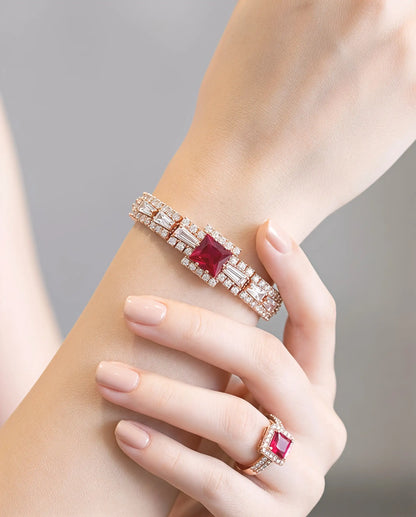 Golden Color Stone Bracelet Set for Women with Ring - Adjustable Ring