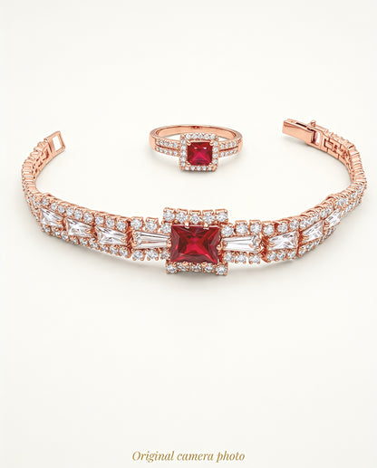 Golden Color Stone Bracelet Set for Women with Ring - Adjustable Ring