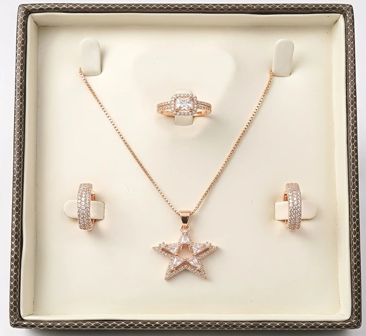 Star Pendant Set with Earrings and Ring for Women