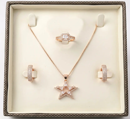 Star Pendant Set with Earrings and Ring for Women